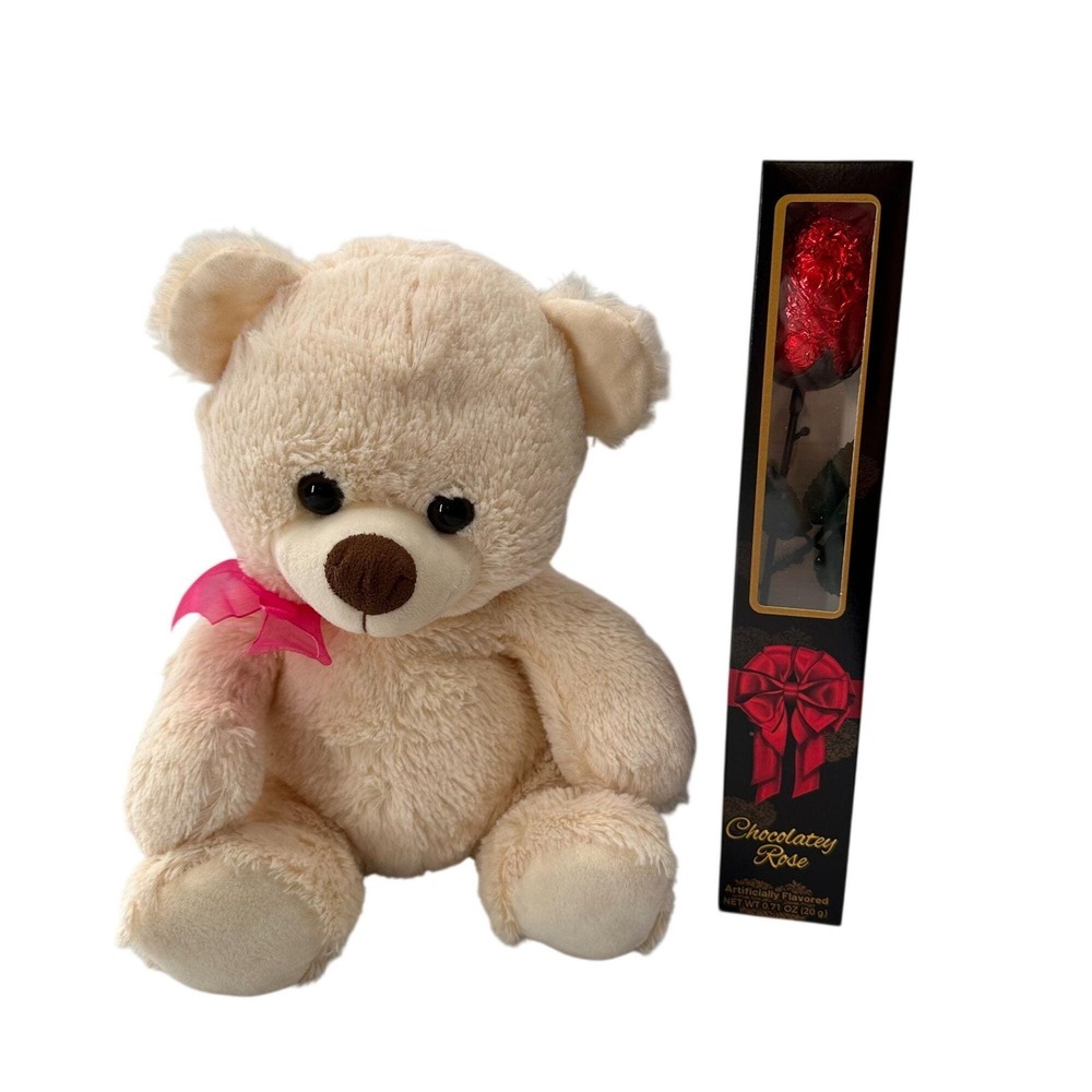 Teddy Bear Plush Chocolate‎ Rose Gift Set Valentines Day Gift Cute Love Cream